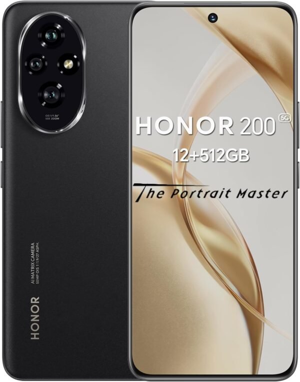 HONOR 200 5G Smartphone | 512GB ROM + 12GB RAM | 6.7" 120Hz OLED Display | 50MP Triple Camera | Snapdragon 7 Gen 3 | 5200mAh Battery | 100W Fast Charging | Dual SIM | Android 14 (Black)